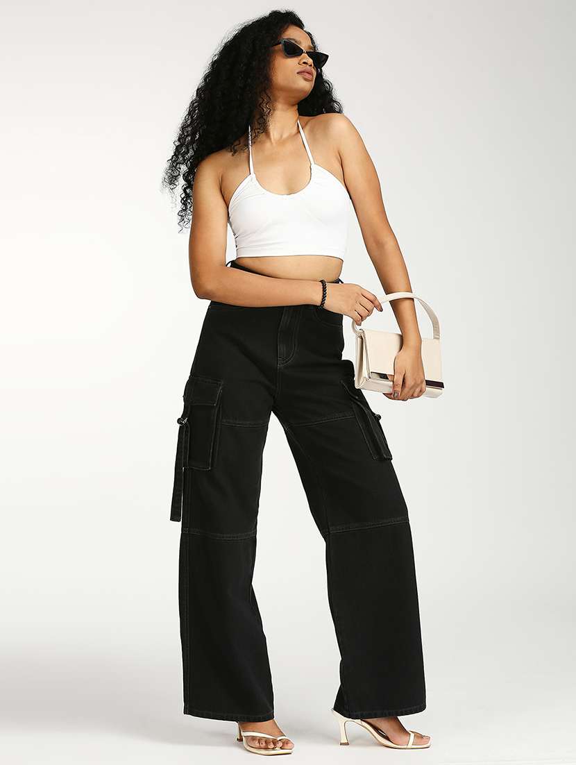 women solid high rise wide leg cargo - 21997898 -  Standard Image - 5