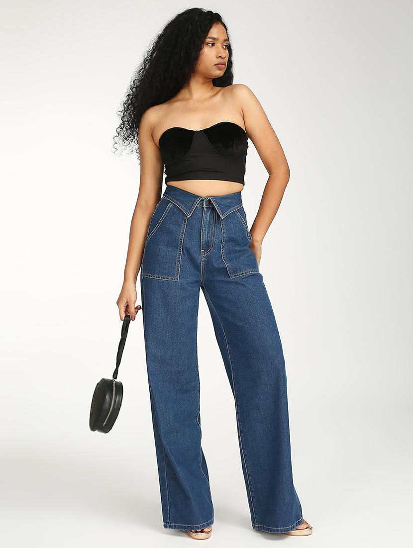 women solid high rise wide leg jean - 21997899 - Standard Image - 5