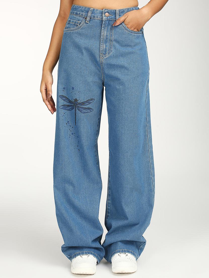 women solid high rise baggy jean