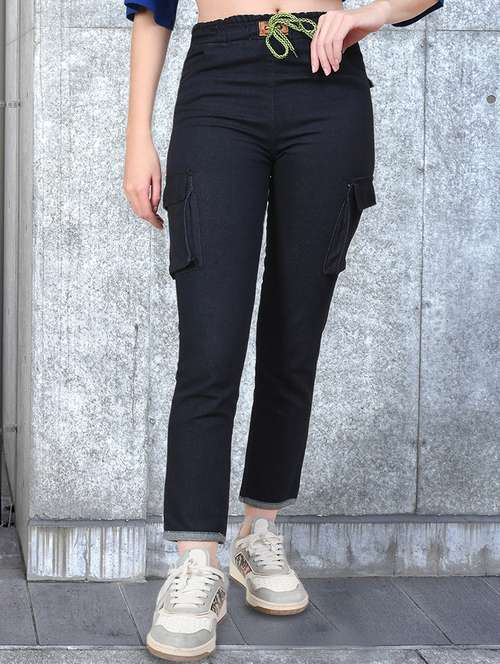 women solid mid rise denim cargo - 21997907 -  Standard Image - 0