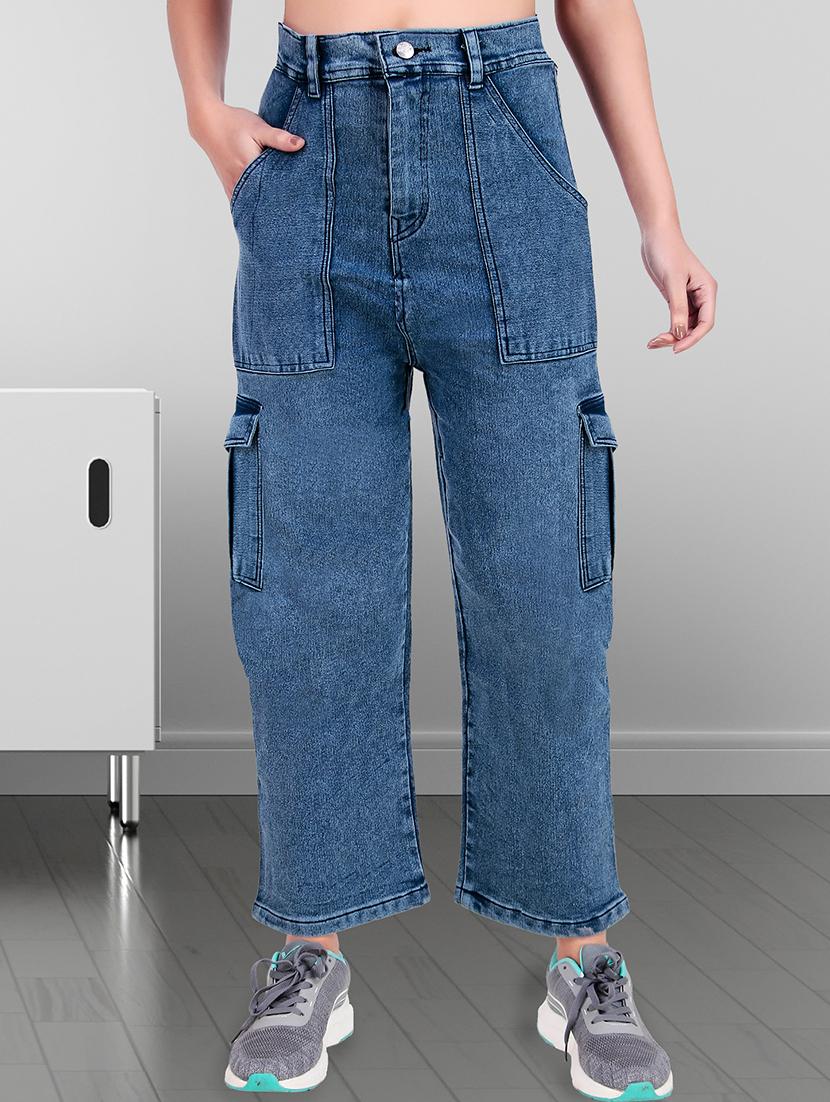 women solid mid rise denim cargo - 21997915 - Zoom Image - 0