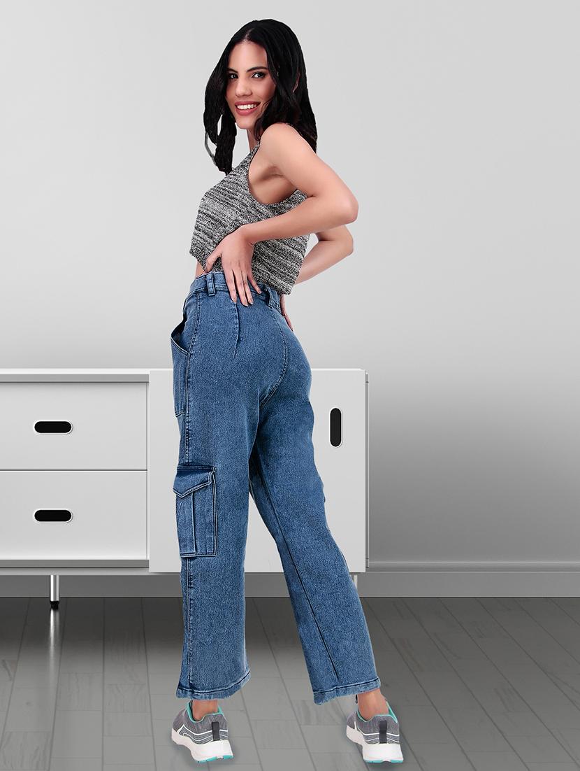women solid mid rise denim cargo - 21997915 - Standard Image - 3