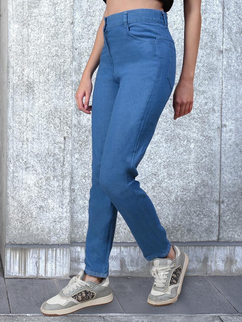 women solid high rise slim fit jean