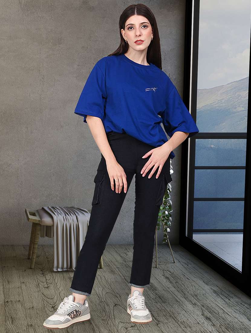 women solid mid rise denim cargo - 21997924 - Standard Image - 3