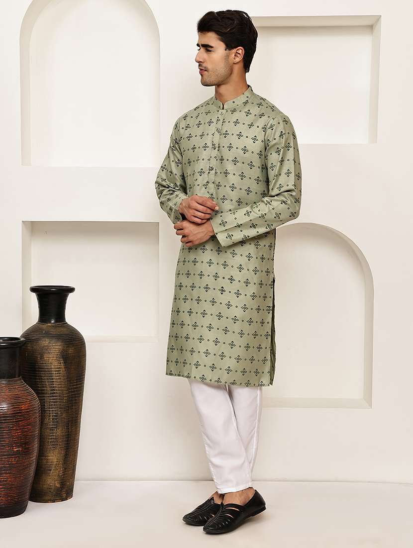 men printed mandarin neck long kurta - 21997925 -  Standard Image - 3