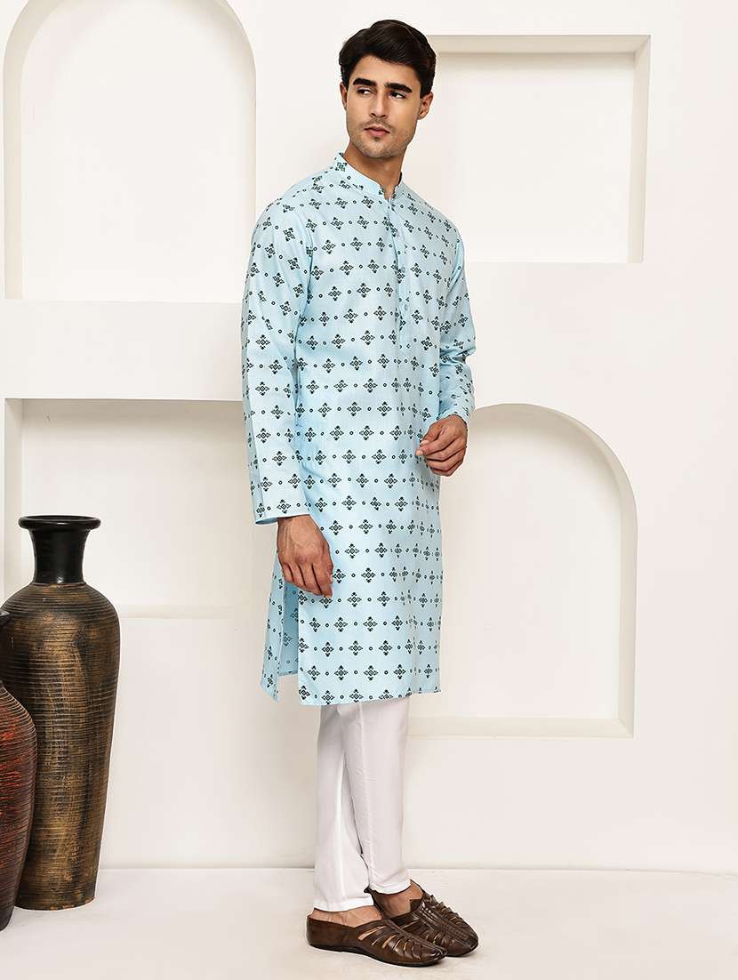 men printed mandarin neck long kurta - 21997926 -  Standard Image - 3