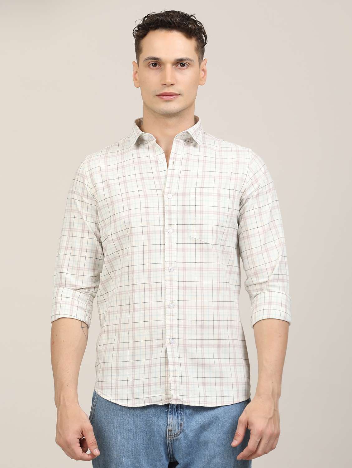 men checkered long sleeve regular fit casual shirt - 21997930 -  Standard Image - 3