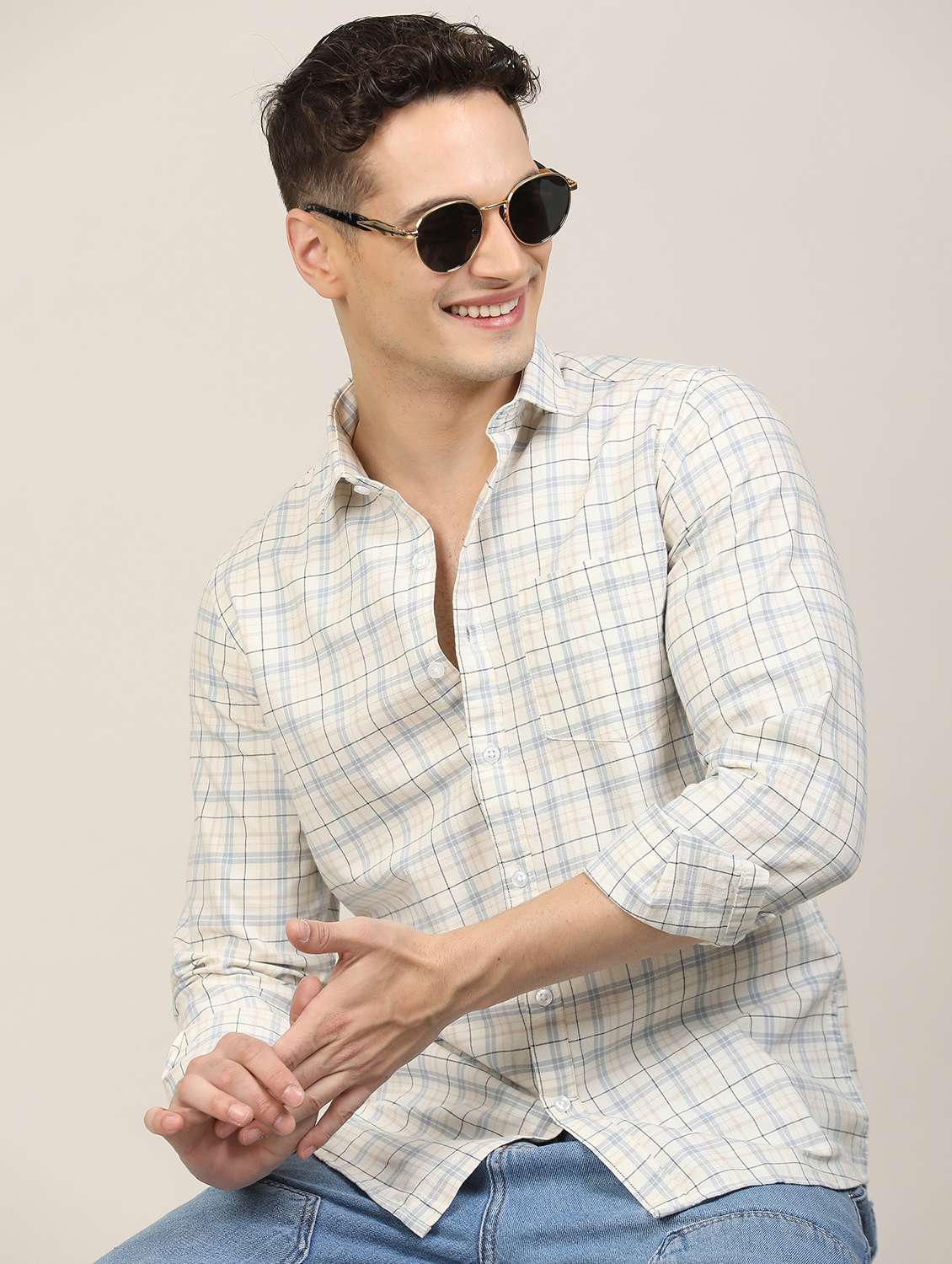 men checkered long sleeve regular fit casual shirt