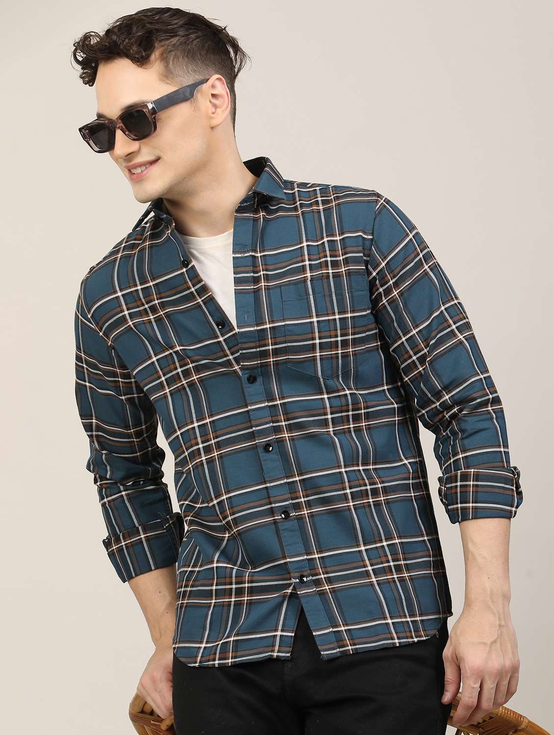 men checkered long sleeve regular fit casual shirt