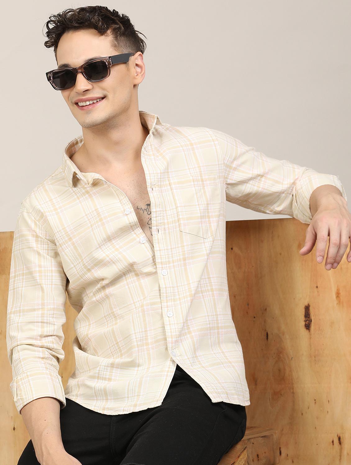 men checkered long sleeve regular fit casual shirt