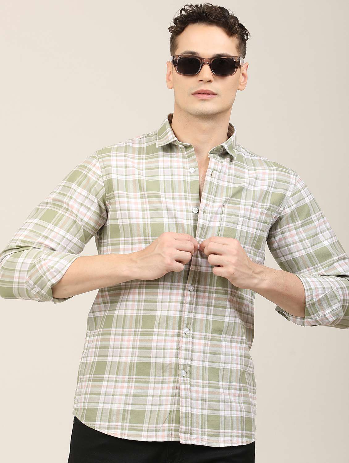 men checkered long sleeve regular fit casual shirt