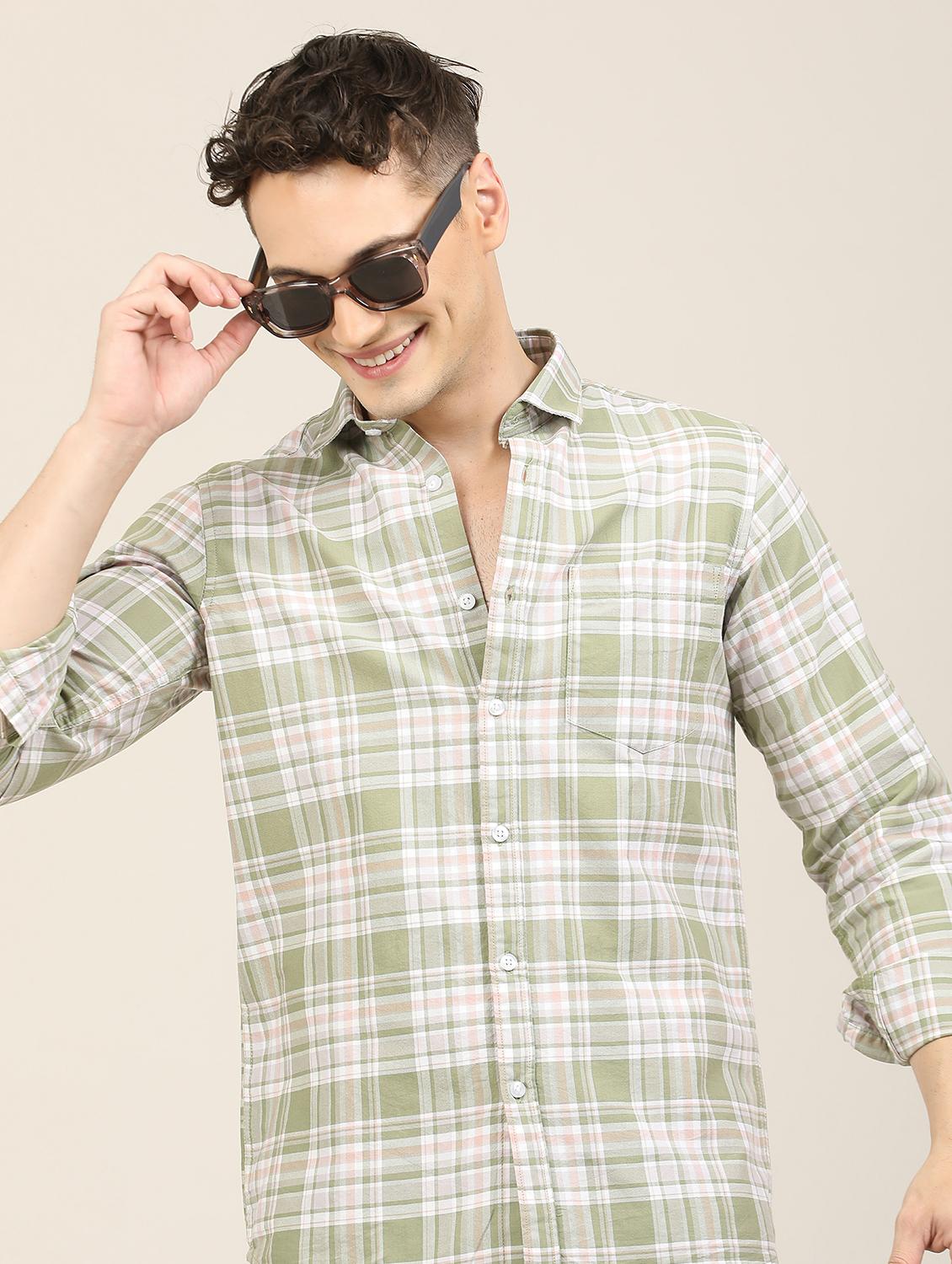 men checkered long sleeve regular fit casual shirt