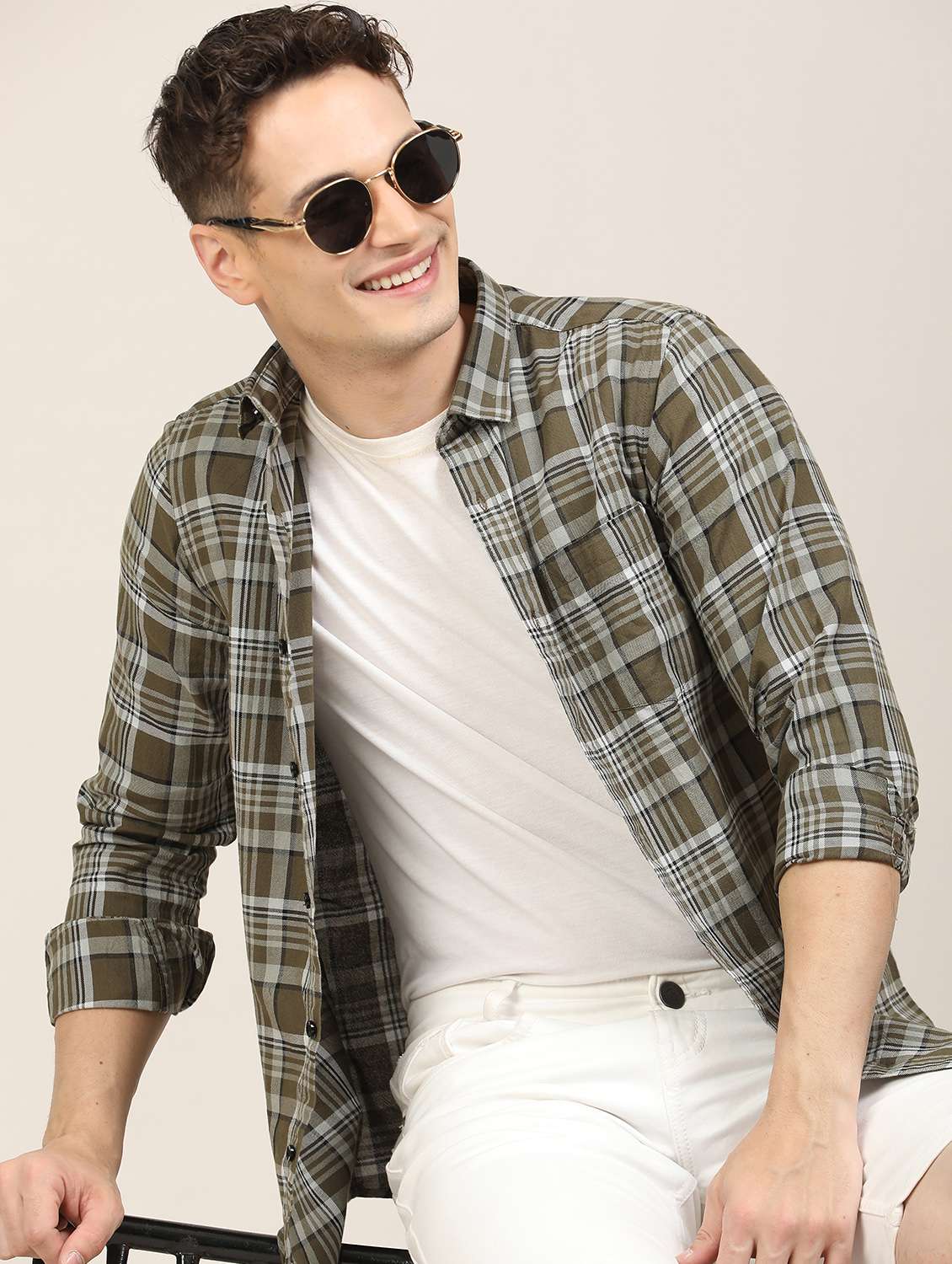 men checkered long sleeve regular fit casual shirt