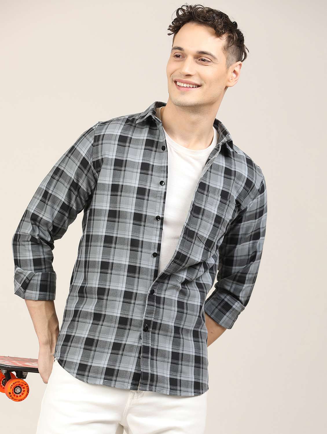 men checkered long sleeve regular fit casual shirt