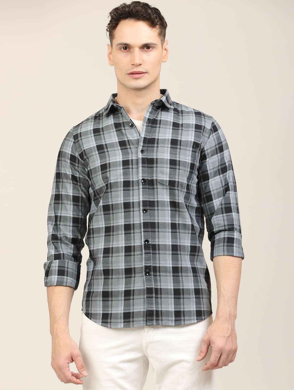 men checkered long sleeve regular fit casual shirt - 21997942 -  Standard Image - 3