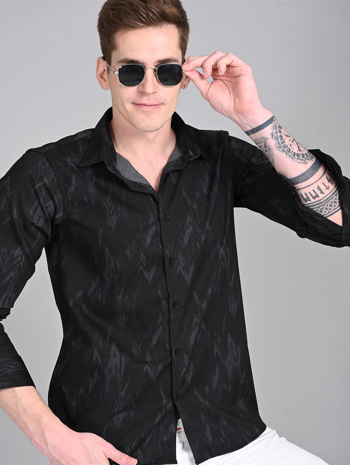 men printed long sleeve regular fit casual shirt
