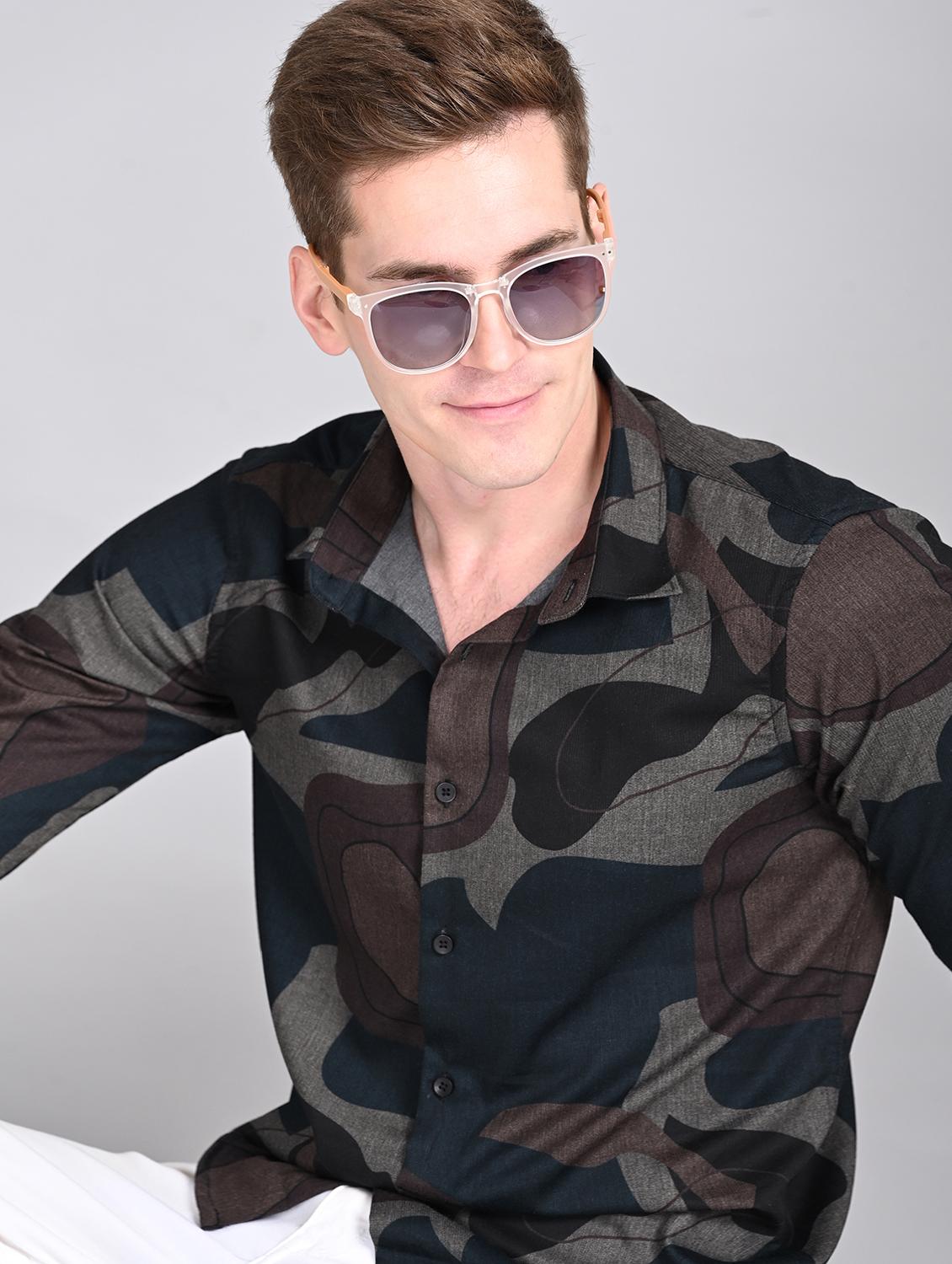 men printed long sleeve regular fit casual shirt