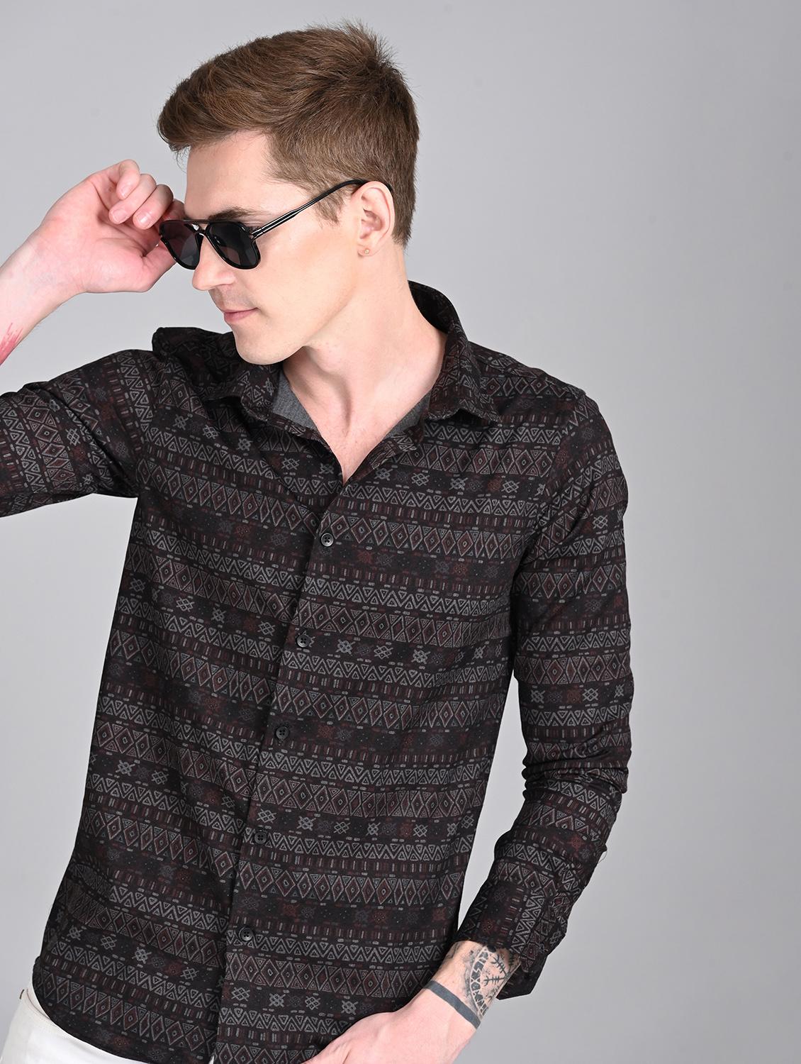 men printed long sleeve regular fit casual shirt