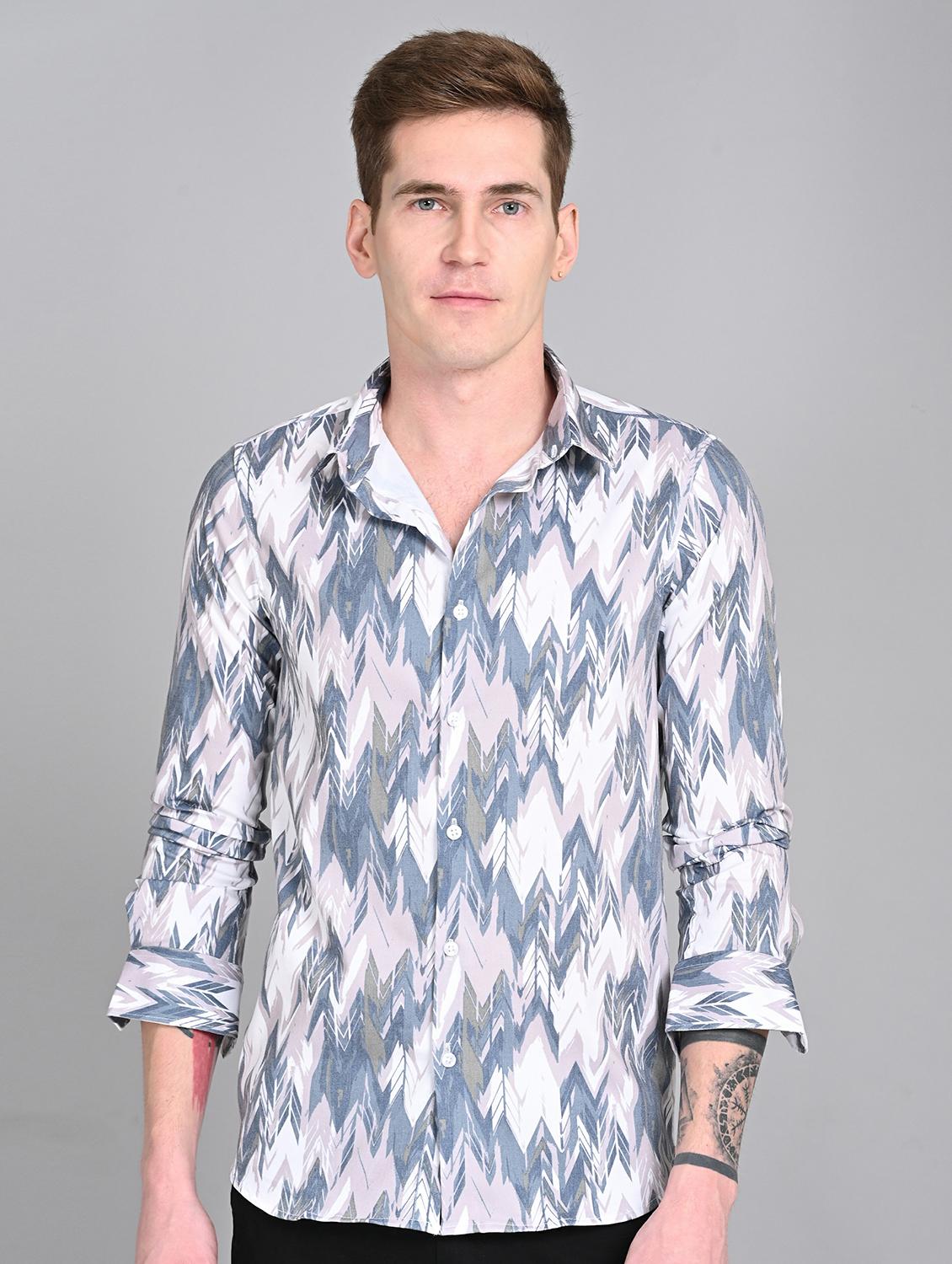 men printed long sleeve regular fit casual shirt