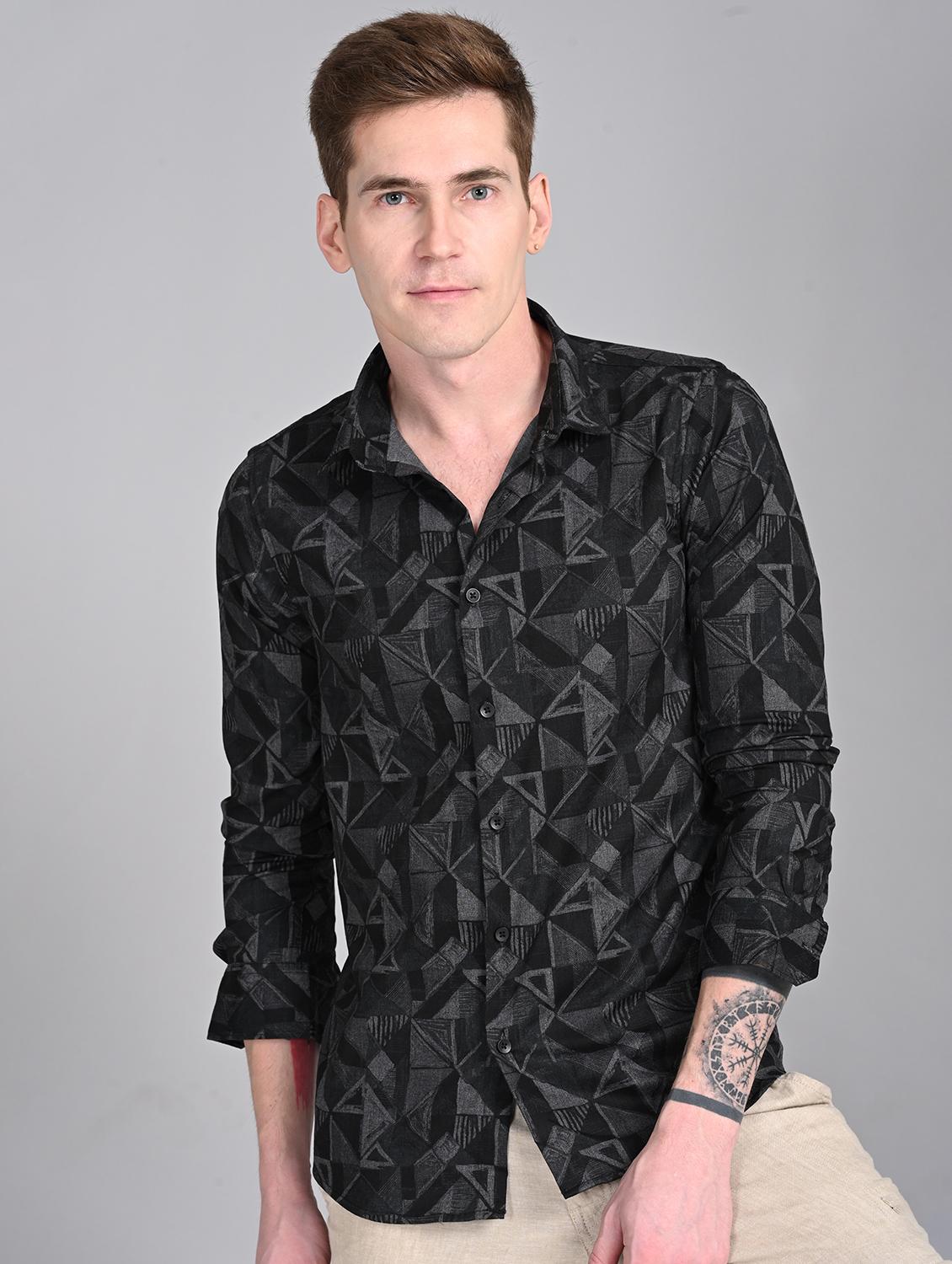 men printed long sleeve regular fit casual shirt