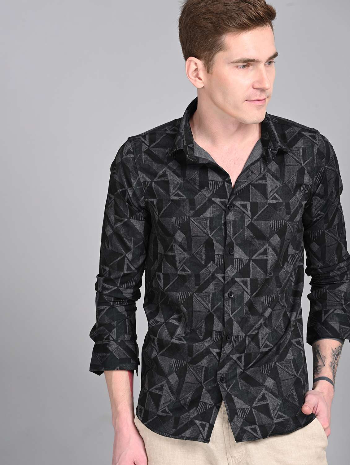 men printed long sleeve regular fit casual shirt - 21997961 -  Standard Image - 3