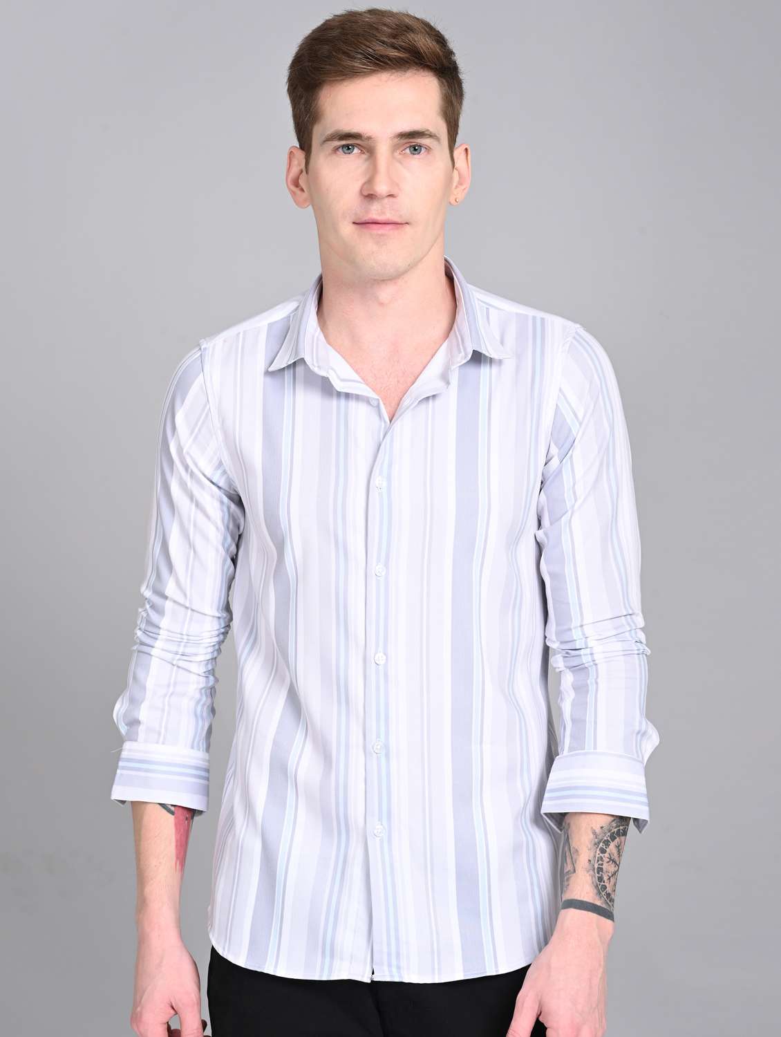 men striped long sleeve regular fit casual shirt - 21997962 -  Standard Image - 3