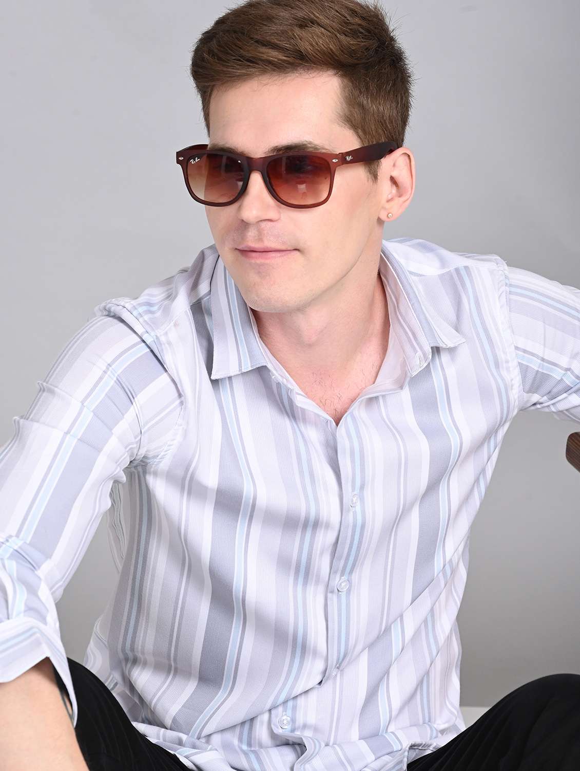 men striped long sleeve regular fit casual shirt - 21997962 -  Standard Image - 5