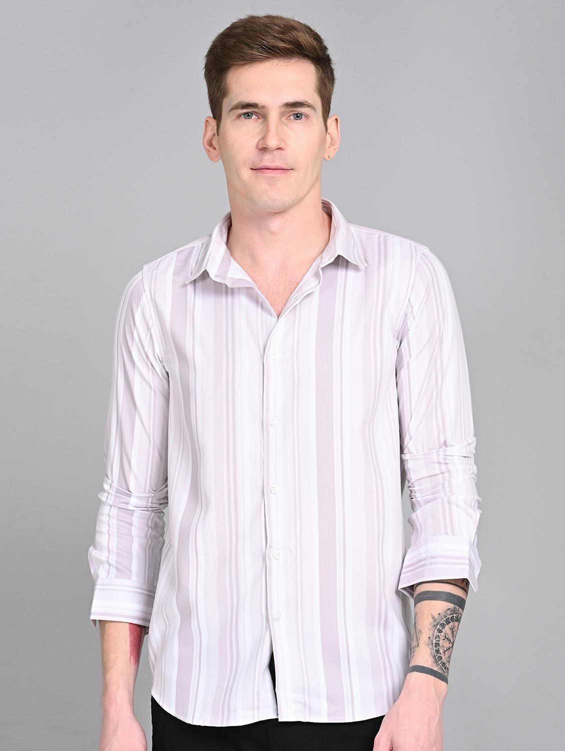 men striped long sleeve regular fit casual shirt