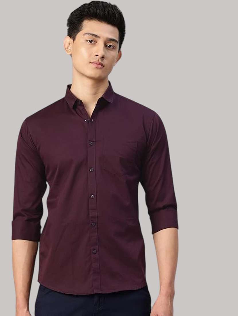 men solid long sleeve slim fit casual shirt