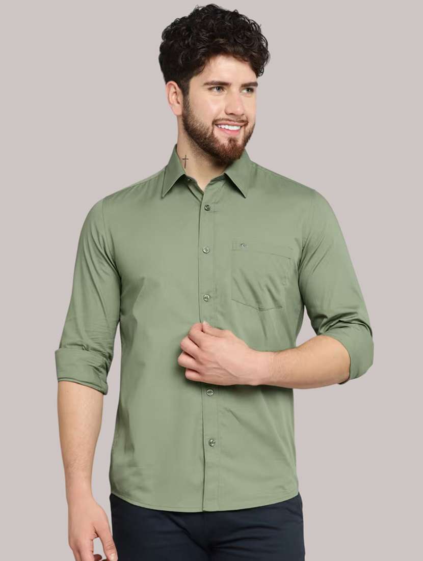 men solid long sleeve slim fit casual shirt