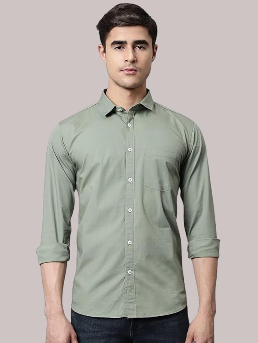 men solid long sleeve slim fit casual shirt