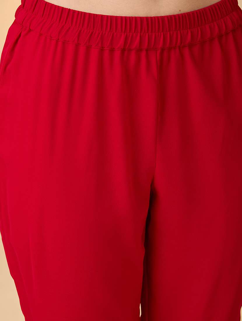 globus women red v-neck gathered gotta patti detail flared a-line alia cut kurta with pants festive set - 21997975 -  Standard Image - 5