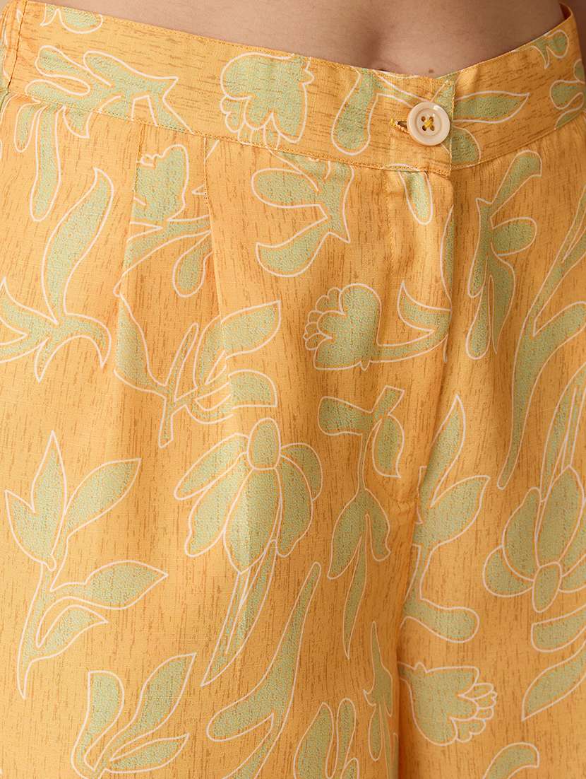 globus women yellow collared neck bishop sleeves floral print crop shirt with palazzos fusion co-ord set - 21998003 -  Standard Image - 5