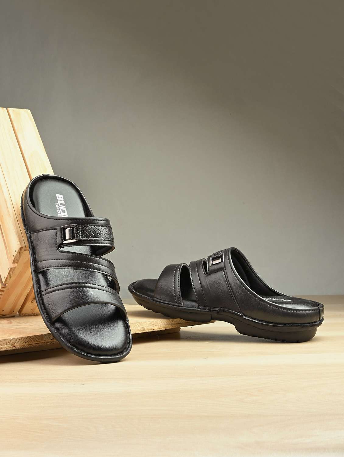 men black slip on sandal