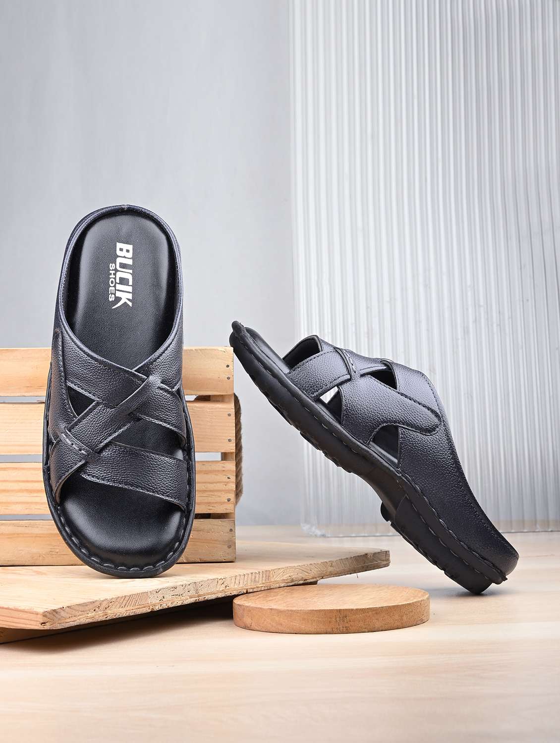 men blue slip on sandal