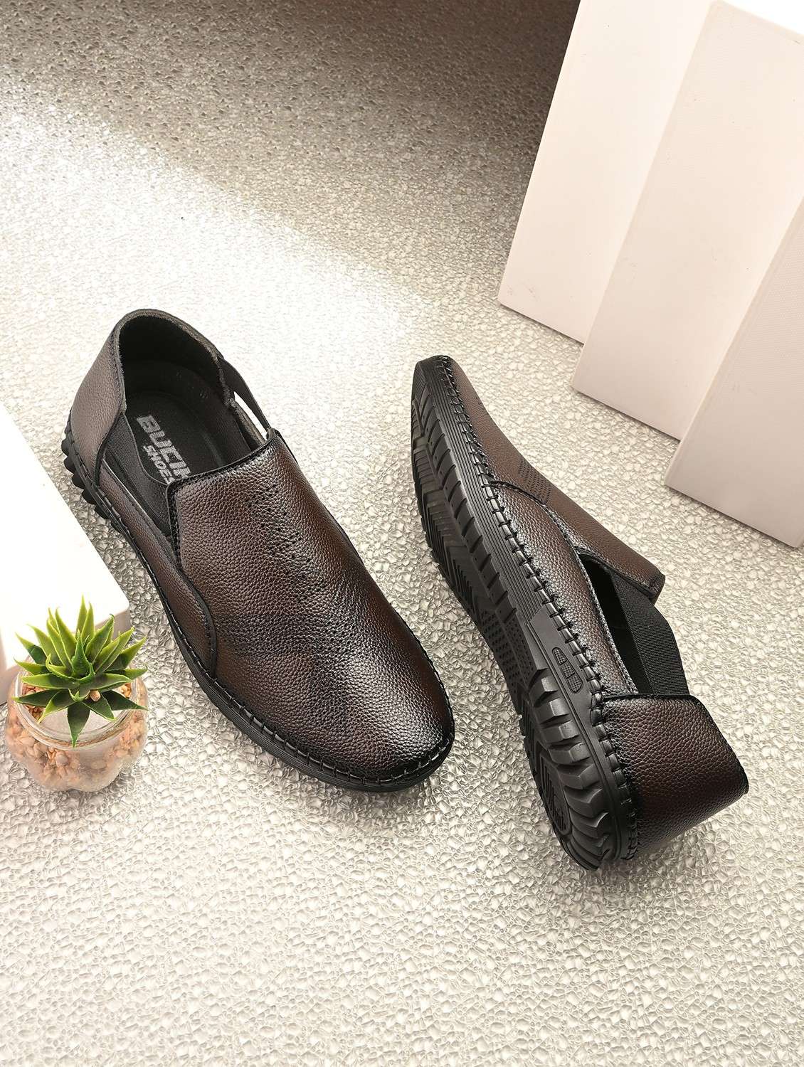 men brown slip on sandal