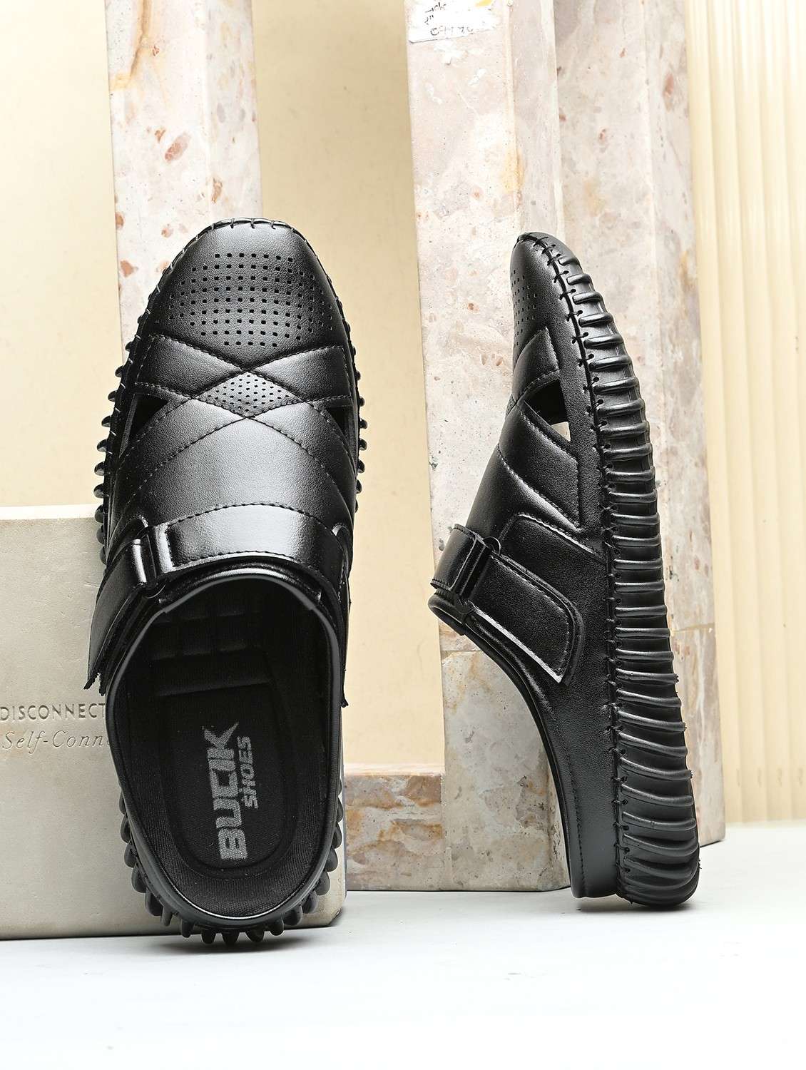 men black slip on sandal - 21998049 -  Zoom Image - 0