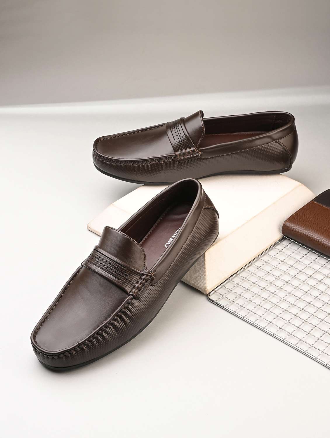 men brown slip on loafer