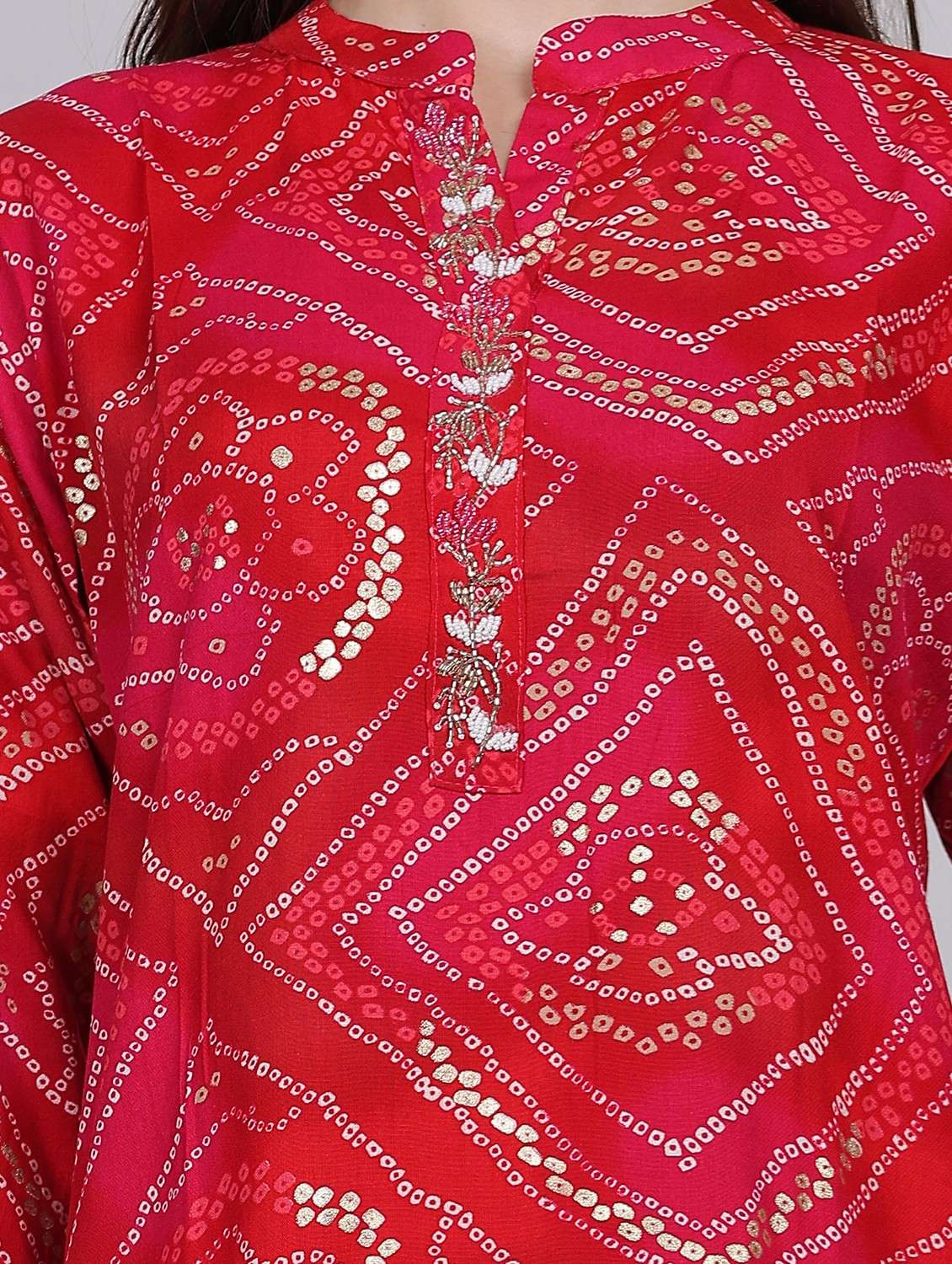 women bandhani printed three quarter sleeve straight kurta - 21998109 -  Standard Image - 5