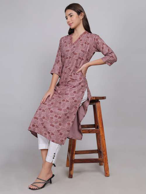 women printed three quarter sleeve straight kurta - 21998110 - Standard Image - 0