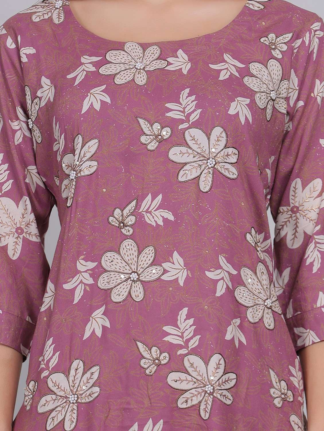 women floral printed three quarter sleeve straight kurta - 21998111 - Standard Image - 5
