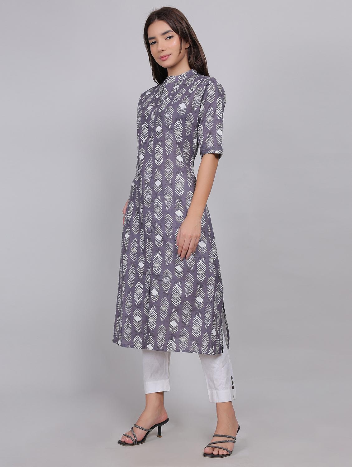 women printed elbow length sleeve a-line kurta - 21998115 - Standard Image - 3