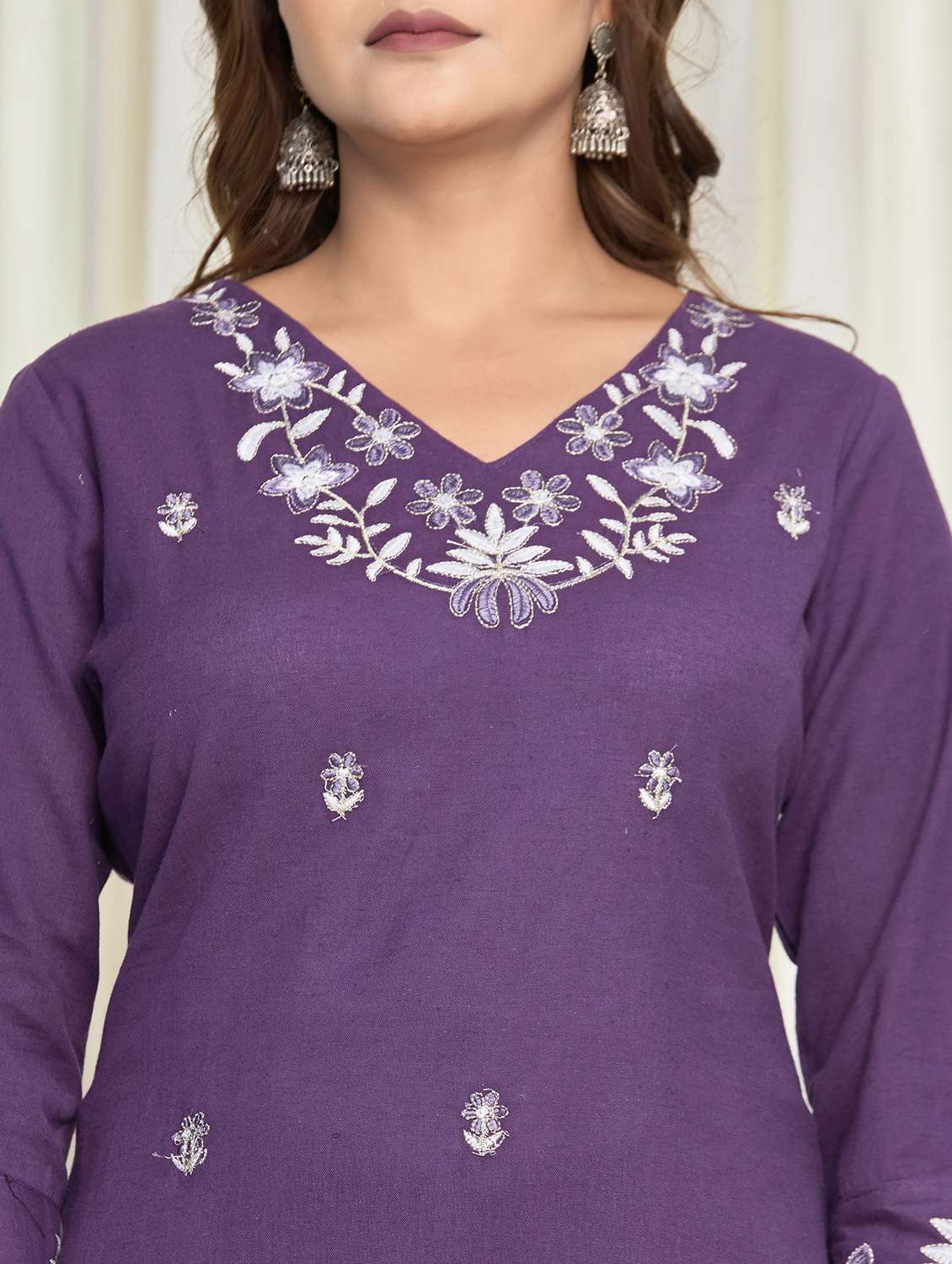 women solid with work three quarter sleeve kurta palazzo set - 21998120 - Standard Image - 5