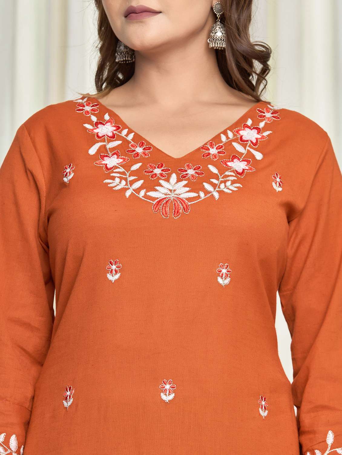 women solid with work three quarter sleeve kurta palazzo set - 21998122 - Standard Image - 5