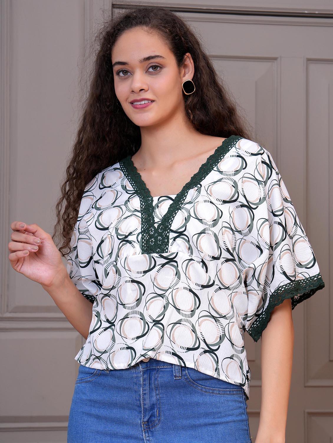 women printed batwing sleeve regular top - 21998123 - Standard Image - 3