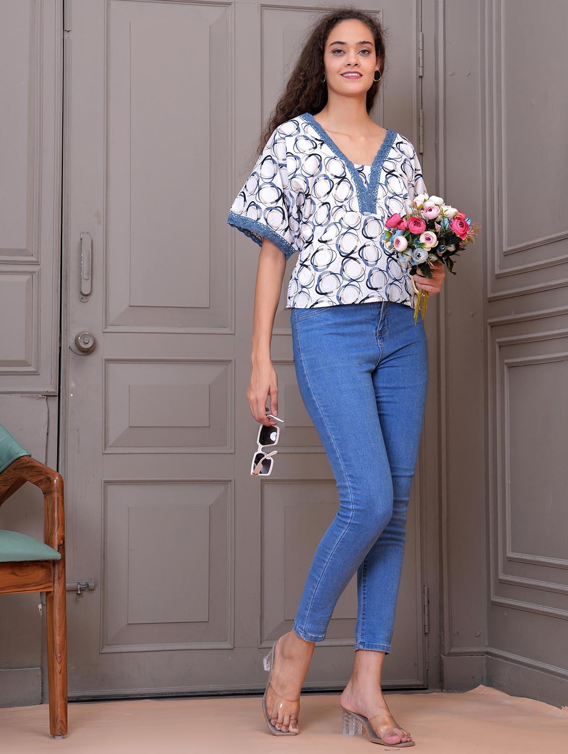 women printed batwing sleeve regular top - 21998124 - Standard Image - 5