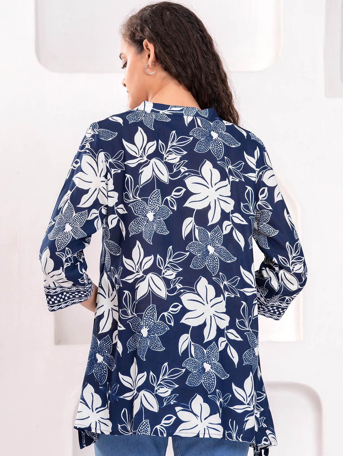 women printed three quarter sleeve a-line kurti - 21998127 - Standard Image - 3