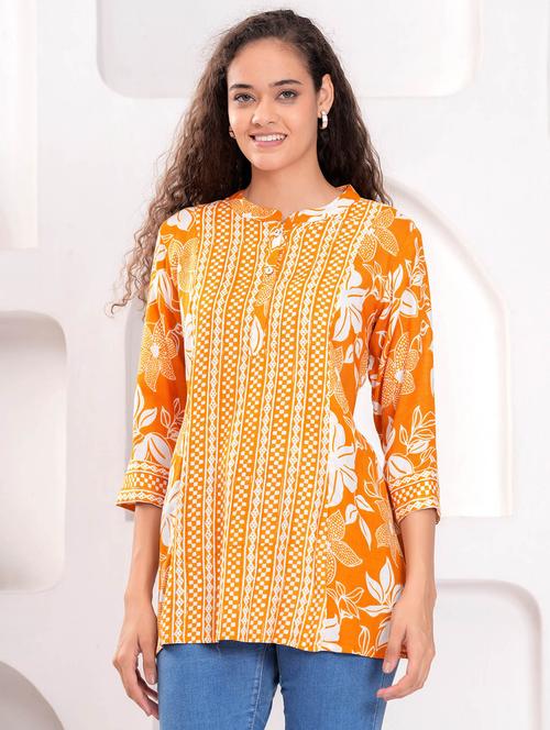 women printed three quarter sleeve a-line kurti - 21998128 - Standard Image - 0