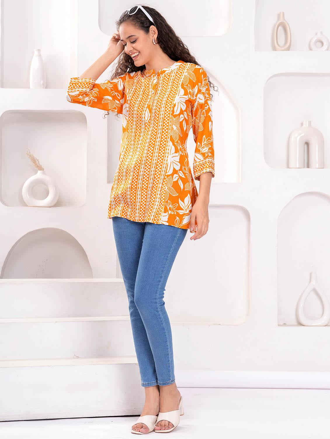 women printed three quarter sleeve a-line kurti - 21998128 - Standard Image - 3
