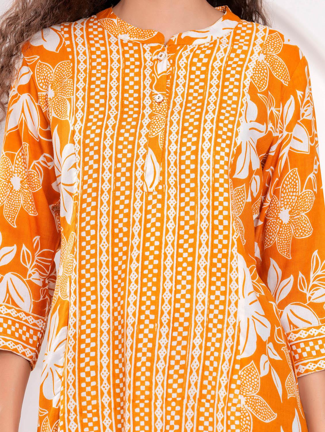 women printed three quarter sleeve a-line kurti - 21998128 - Standard Image - 5